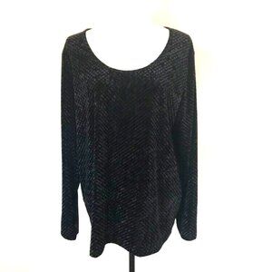 KIM & Company Long Sleeve Top Size XXL Black Velvetly Diamond Pattern Texture
